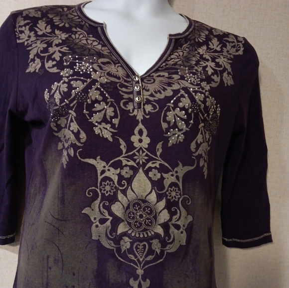 Y2K 200s Blue Canyon Ornate Women's Blouse in Deep Purple Vintage - Picture 2 of 5